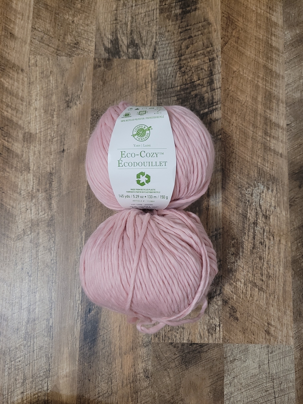Eco-Cozy Yarn Ball - Blush Pink Chunky Knit (2-Pack) NWT